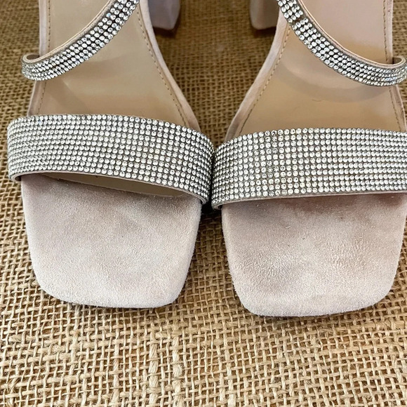 Steve Madden Varali Nude Rhinestone Block Heel Suede Sandals Size 10 - Picture 9 of 13